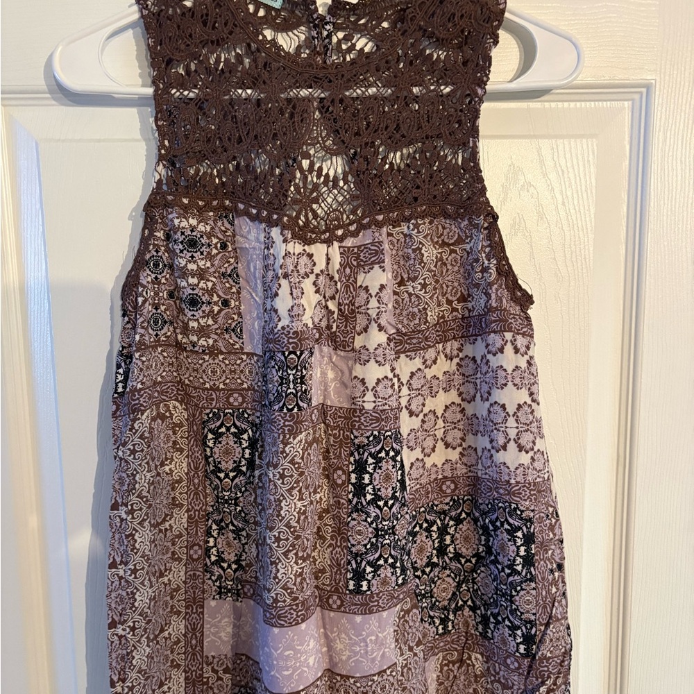 Maurices Brown and Cream Crochet Tank Top